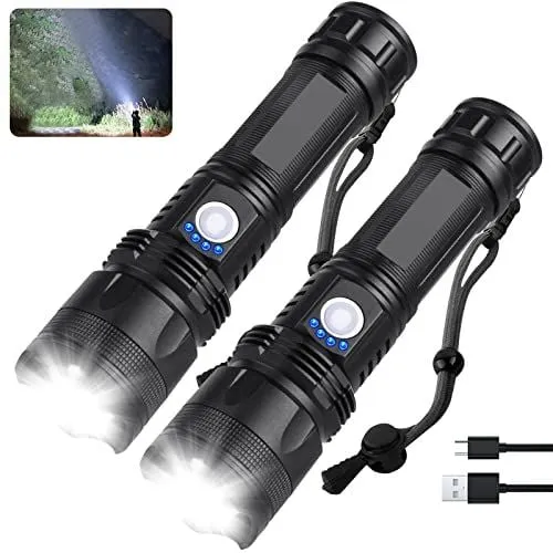 MILAOSHU Rechargeable Flashlights 900,000 High Lumens - 2 Pack, Super Bright LED Flash Light with 5 Modes, 12 Hour Brightest Wa...