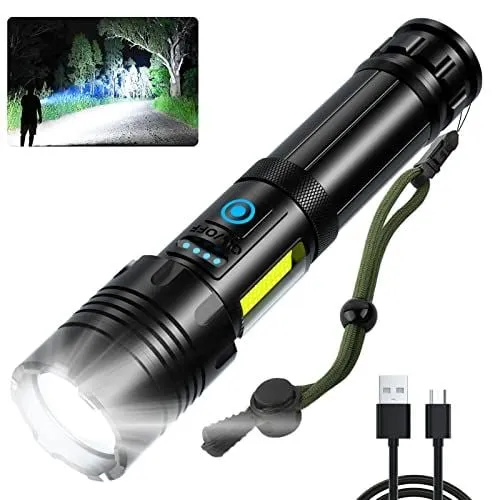 Rechargeable LED Flashlights High Lumens: 300,000 Lumen Super Bright Flashlight, 7 Modes with COB Work Light, IPX6 Waterproof, ...